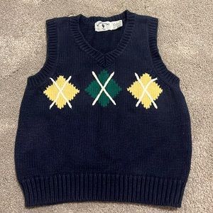 Vintage Kitestrings Ramie Cotton argyle navy sweater vest 5/6 EUC HANDKNITTED